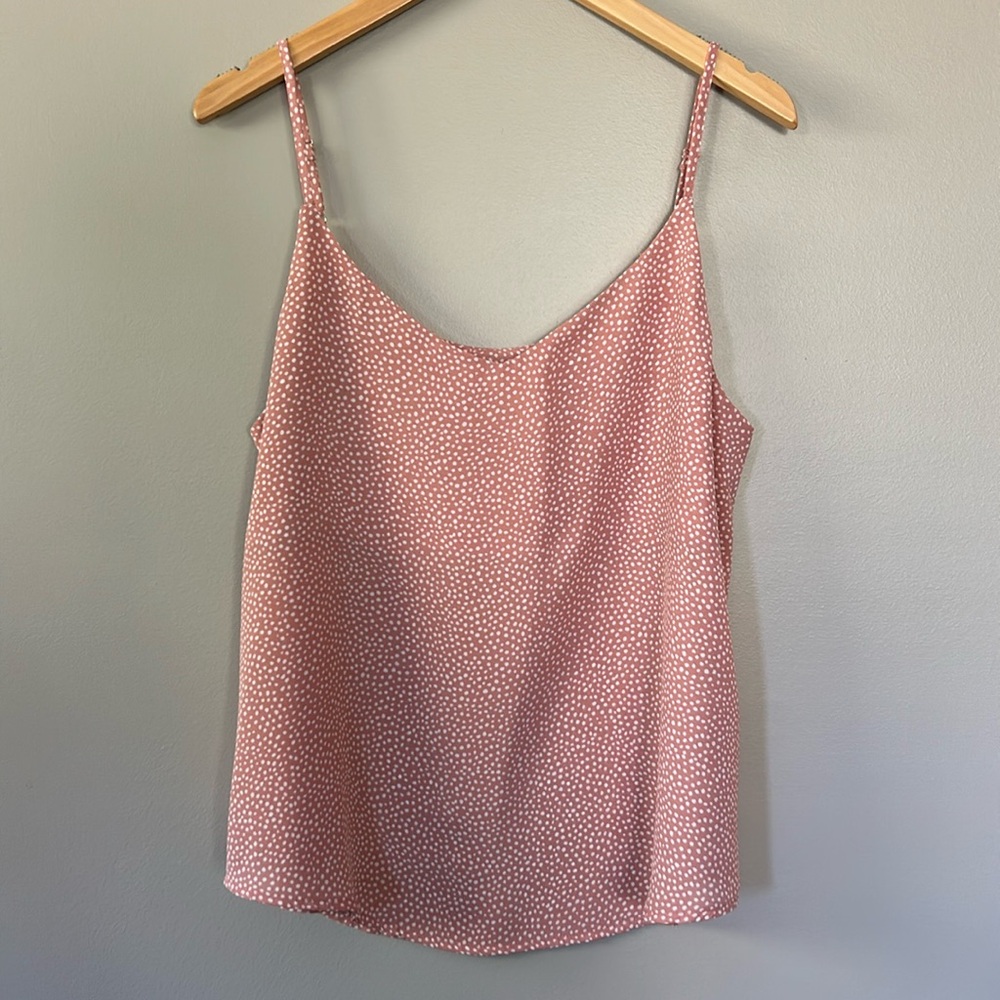 MINE Camisole Tank Top Large Pink Ivory Polka Dot